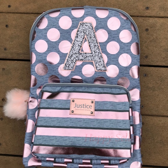 justice rose gold foil backpack